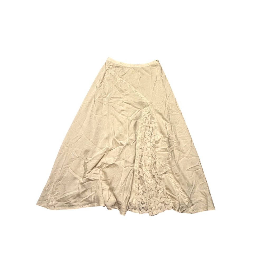 Aaron & Amber Ivory Lace Inset Midi Skirt Cream Boho A-Line Size Medium